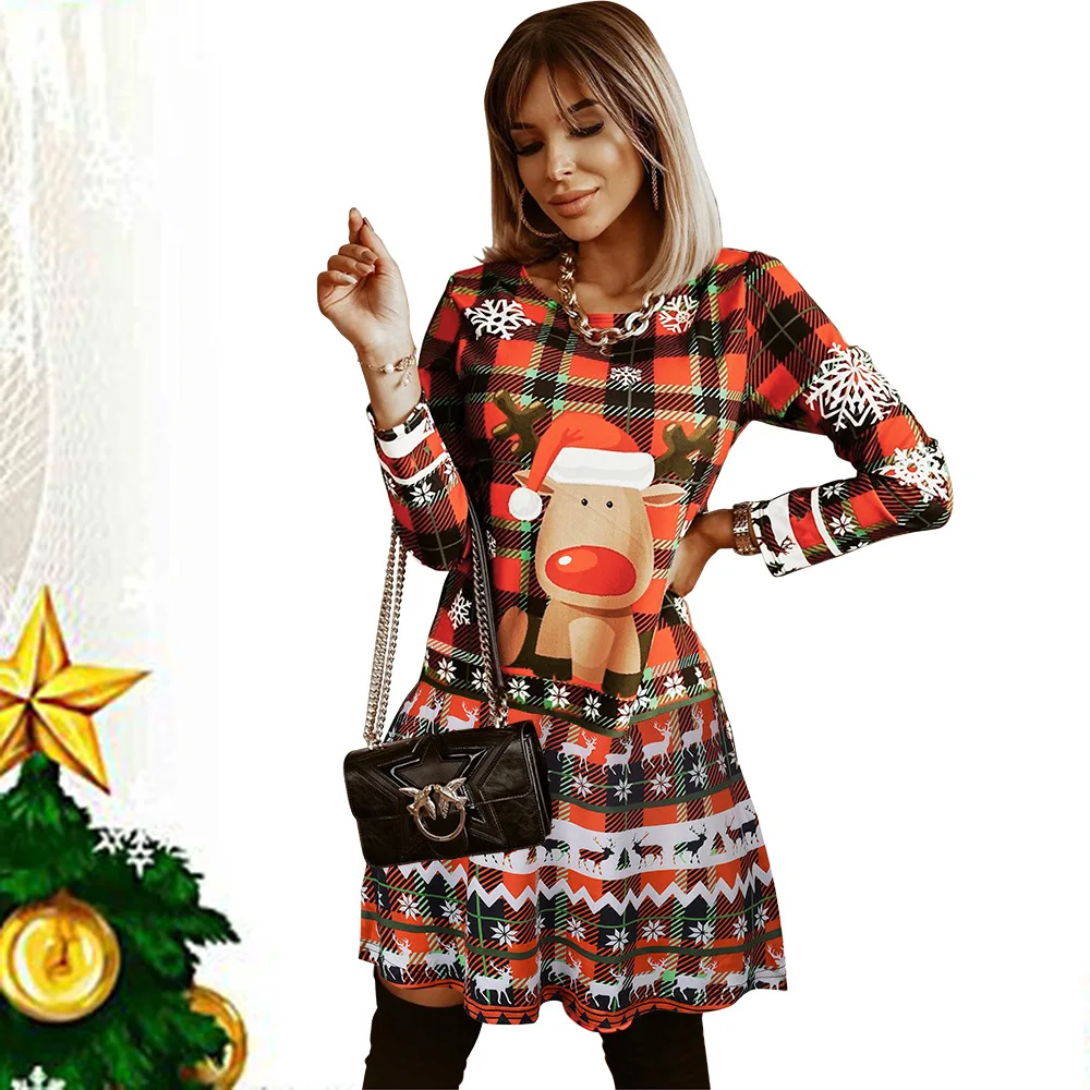 2021 Women Christmas Cute Mini Dress O Neck Long Sleeve A Line Floral Deer Elk Floral Print Girl Sweet Fall Dresses For New Year
2021 Women Christmas Cute Mini Dress O Neck Long Sleeve A Line Floral Deer Elk Floral Print Girl Sweet Fall Dresses For New Year