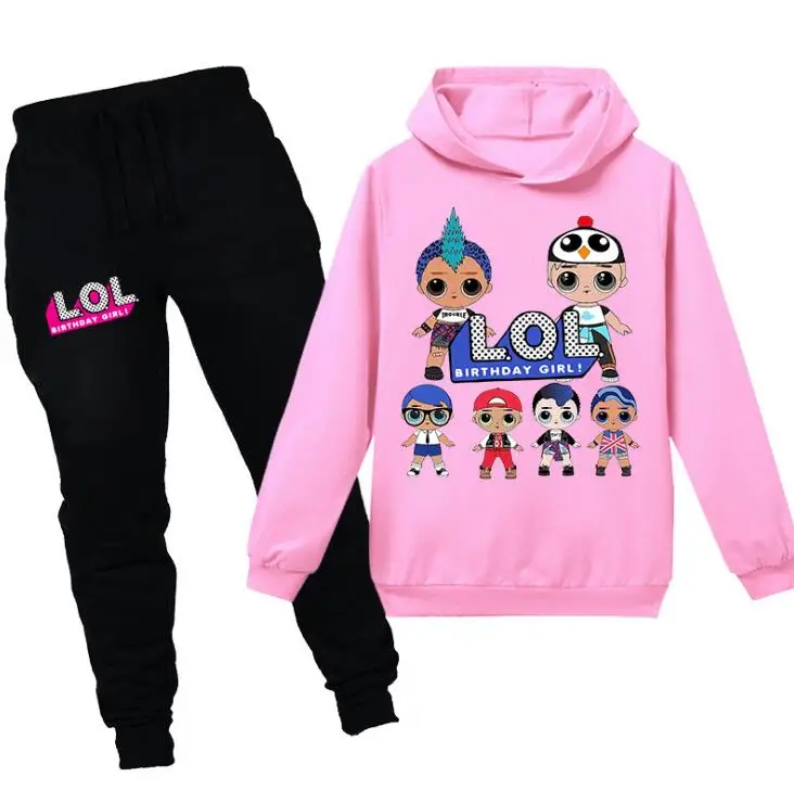 New Baby Girls Doll Clothing Set 100% Cotton Cartoon Sets for Lol Hoodies+Pants Kids Suit Children Clothes | Игрушки и хобби