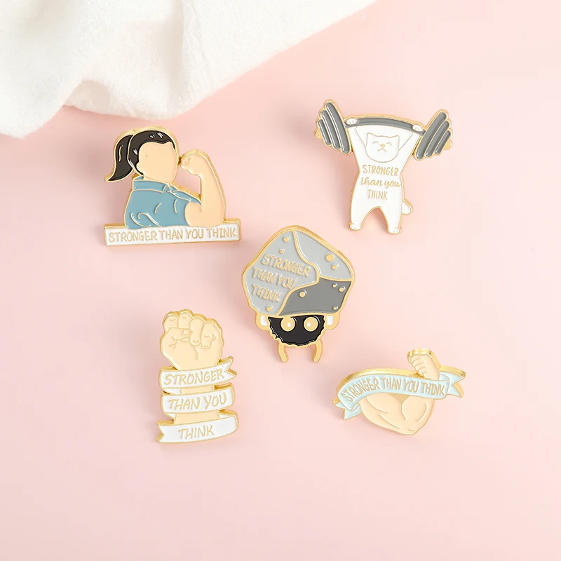 Stronger than you think Enamel Pins Custom Weightlifting Muscle Fist Brooch Lapel Badge Bag Cartoon Jewelry Gift for Kid Friend
Stronger than you think Enamel Pins Custom Weightlifting Muscle Fist Brooch Lapel Badge Bag Cartoon Jewelry Gift for Kid Friend