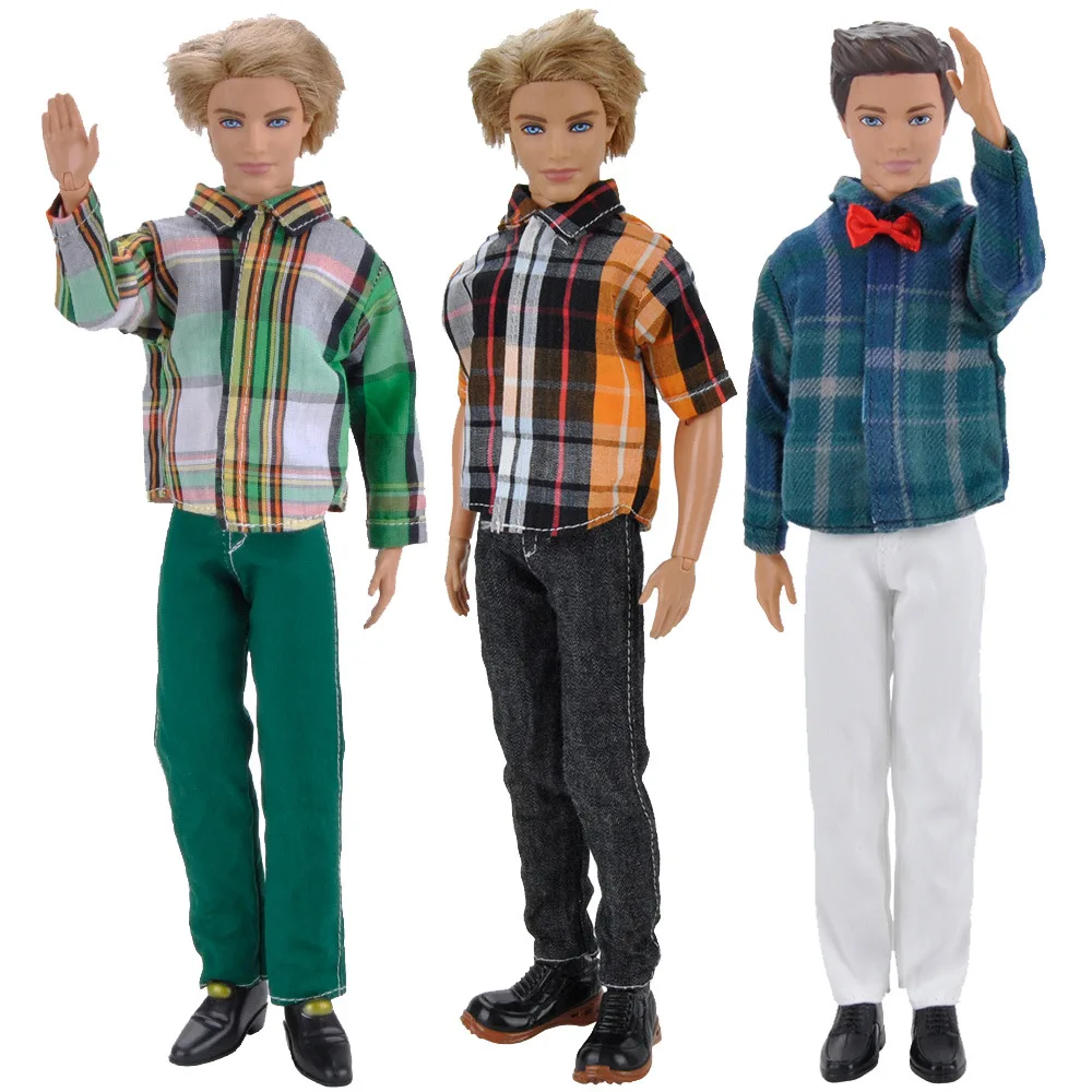 Одежда для куклы Кена повседневный наряд длинные брюки + полосатая клетчатая