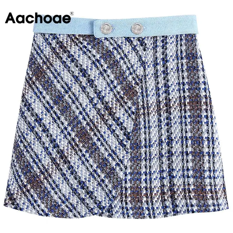 Aachoae Women Vintage Denim Patchwork Mini Skirts High Waist Buttons Decorates A Line Skirts Female Chic Tweed Slim Bottoms
Aachoae Women Vintage Denim Patchwork Mini Skirts High Waist Buttons Decorates A Line Skirts Female Chic Tweed Slim Bottoms