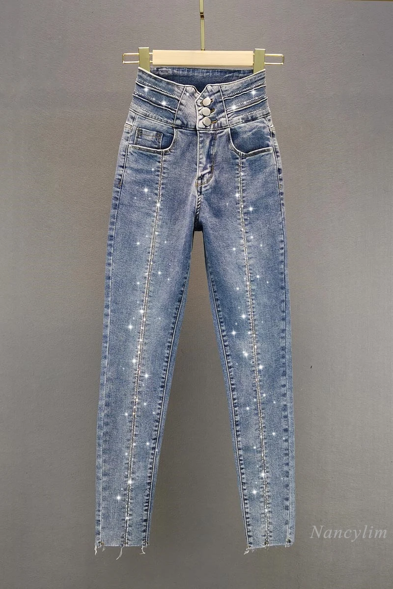 High Waist Hot Rhinestone Jeans Women's Fashion Clothing 2021 Spring New High Waist Slimming Stretch Skinny Pencil Pants Denim
High Waist Hot Rhinestone Jeans Women's Fashion Clothing 2021 Spring New High Waist Slimming Stretch Skinny Pencil Pants Denim