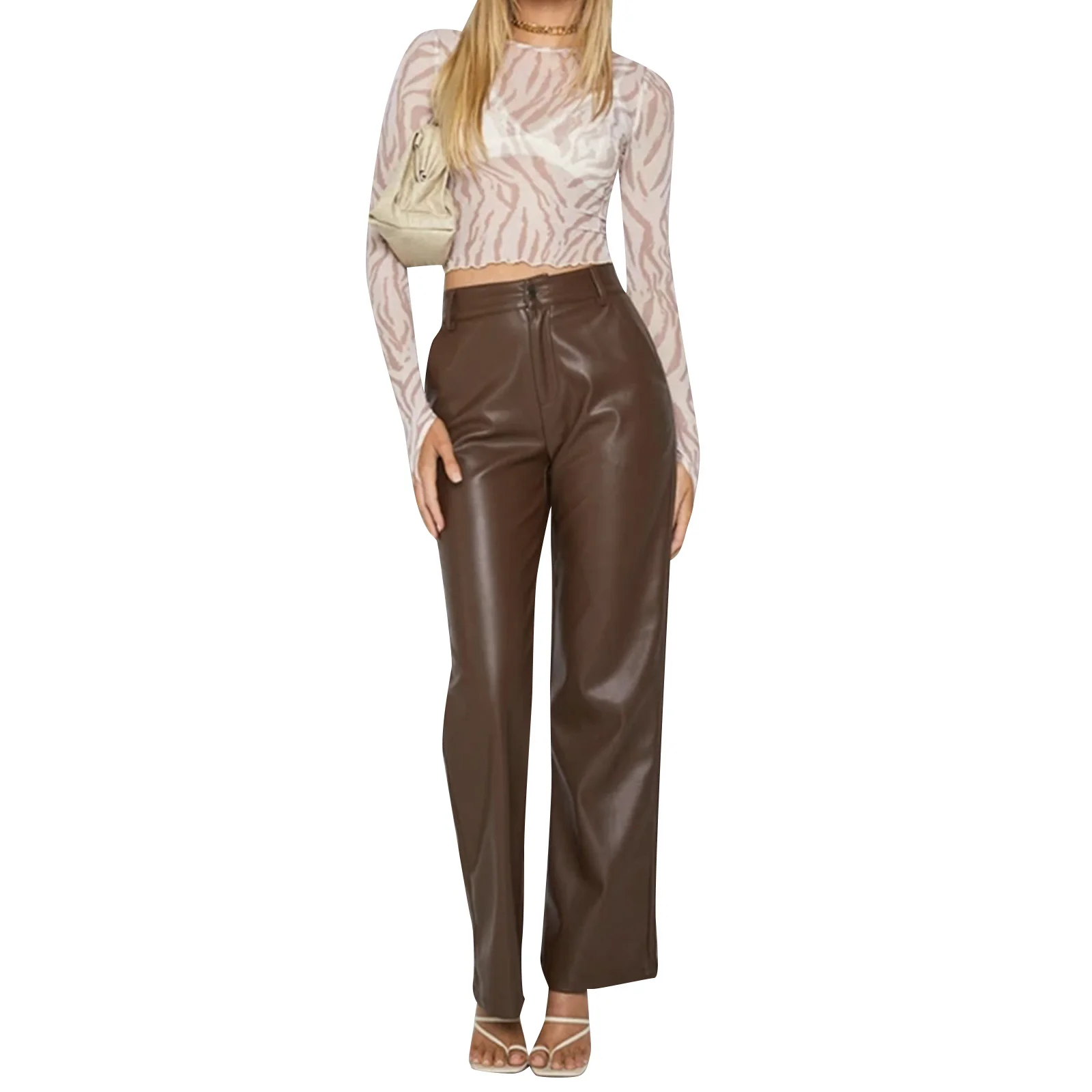 Women Loose Style Trousers with Pockets, Solid Color High Waist Straight-leg Pants, Brown/ Black
Women Loose Style Trousers with Pockets, Solid Color High Waist Straight-leg Pants, Brown/ Black