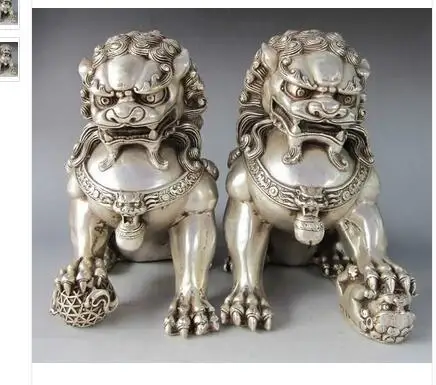 Tibet silver 16cm / 6.3" Chinese Silver Fu Foo Dog Guardian lion Statue Pair tools wedding Tibetan Silver Bronze decoration
Tibet silver 16cm / 6.3" Chinese Silver Fu Foo Dog Guardian lion Statue Pair tools wedding Tibetan Silver Bronze decoration