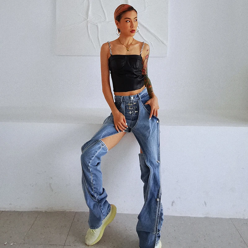 TWOTWINSTYLE Elegant Hollow Out Women Jeans High Waist Denim casual Wide Leg Pants For Female Fashion Clothes 2020 Summer Tide
TWOTWINSTYLE Elegant Hollow Out Women Jeans High Waist Denim casual Wide Leg Pants For Female Fashion Clothes 2020 Summer Tide