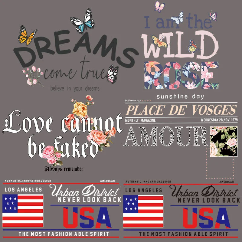 American flag English alphabet flower and bird clothing printing DIY T-shirt personality heat transfer stickers for men
American flag English alphabet flower and bird clothing printing DIY T-shirt personality heat transfer stickers for men