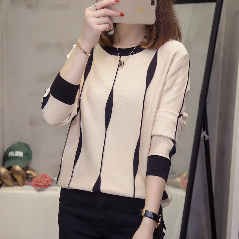 Plus Size Striped Knitted Pullover Sweaters Women 2021 Autumn Winter Korean Long Sleeve Knitwear Tops Oversize Female Jumpers | Женская
