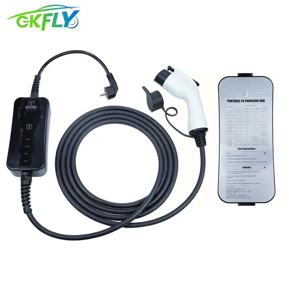 GKFLY Type1 Portable EV Charger Cable Switch 8/10/13/16A Schuko Plug Electric Vehicle IP65 Waterproof Car Charger EVSE 1.8-3.6KW
GKFLY Type1 Portable EV Charger Cable Switch 8/10/13/16A Schuko Plug Electric Vehicle IP65 Waterproof Car Charger EVSE 1.8-3.6KW