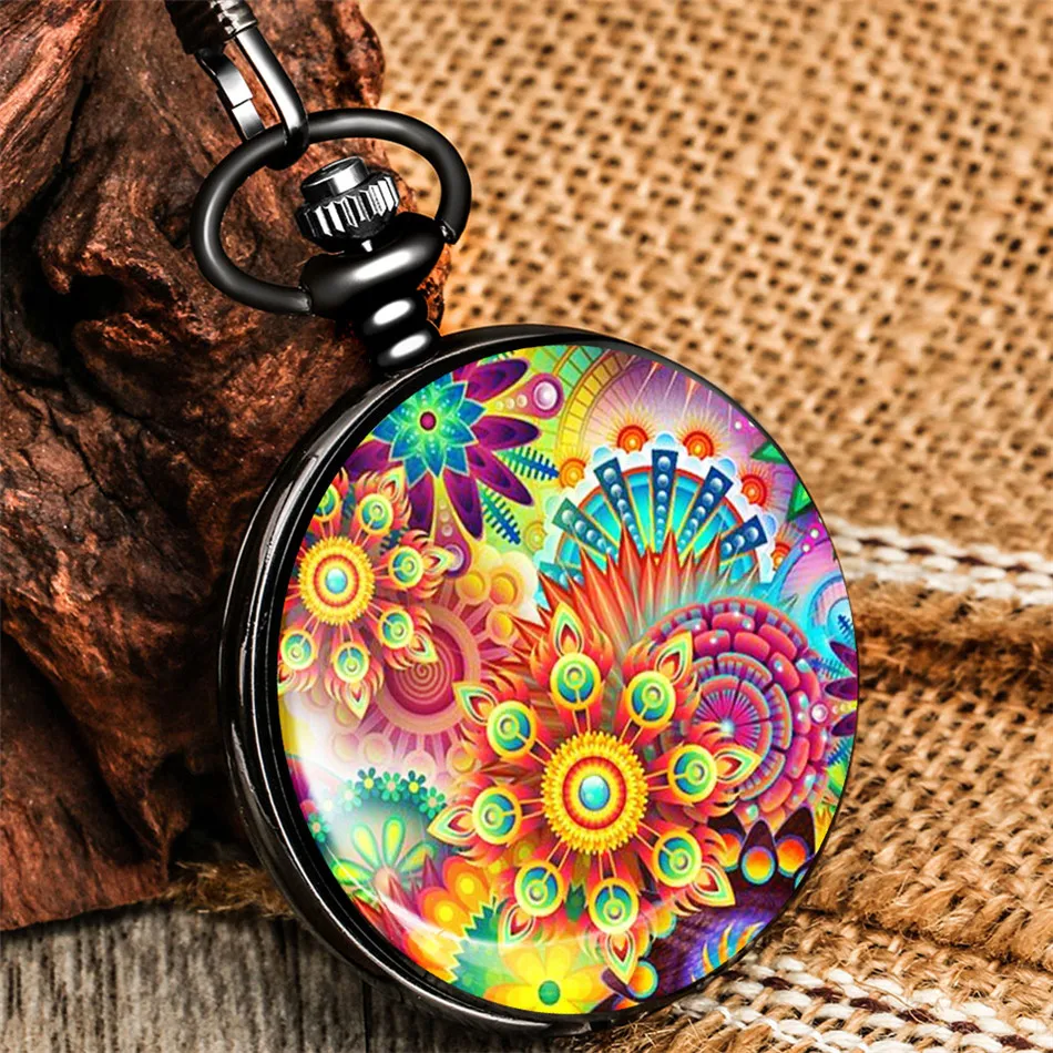 Colorful Blooming Flowers Printed Pendant Pocket Watch Quartz Movement Arabic Numerals Dial Retro Smooth Black Pocket Clock
Colorful Blooming Flowers Printed Pendant Pocket Watch Quartz Movement Arabic Numerals Dial Retro Smooth Black Pocket Clock