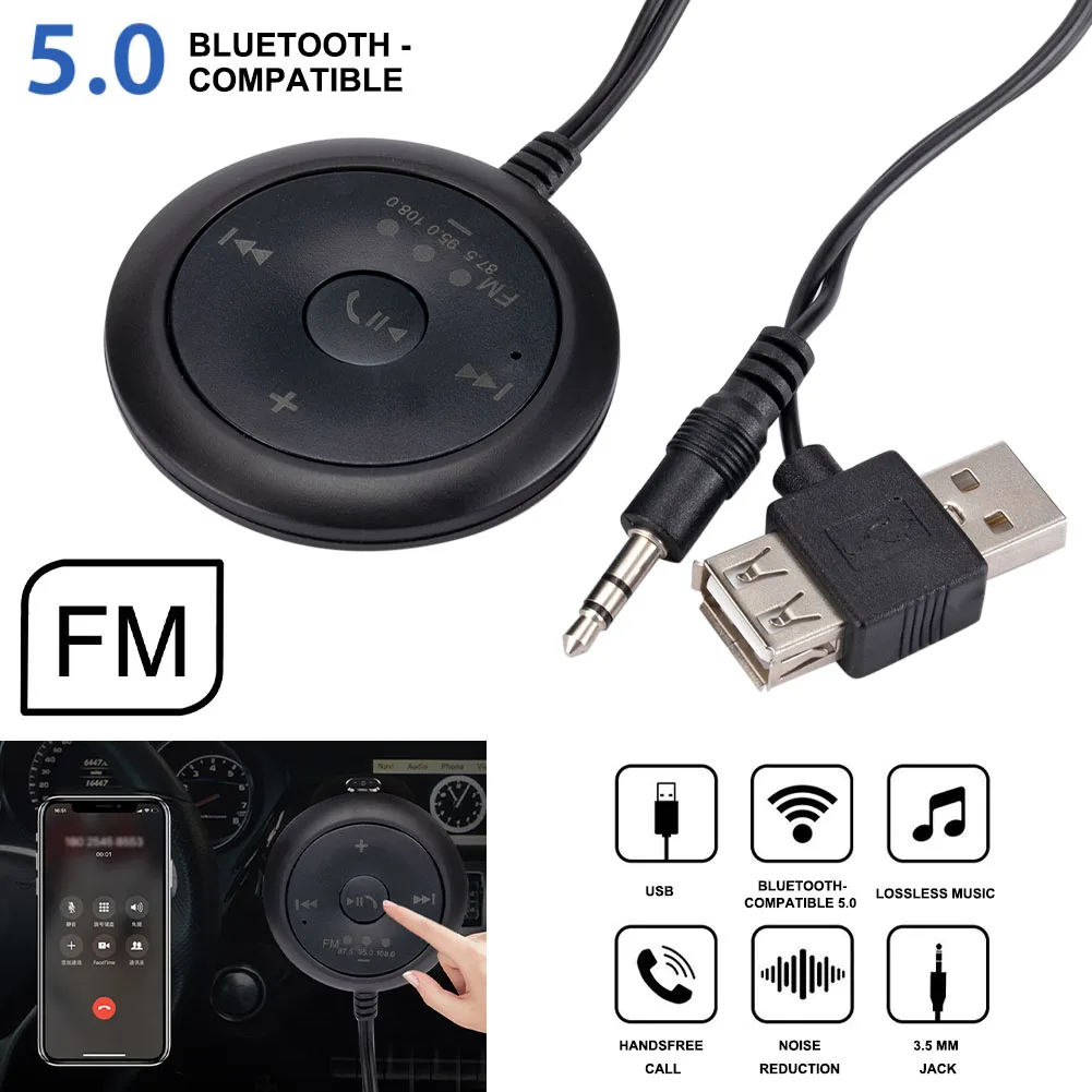 Bluetooth-compatible Wireless Car Kit Receiver 3.5 AUX Adapter For Car Stereo FM Radio Hands-free Call Support AUX USB With Mic
Bluetooth-compatible Wireless Car Kit Receiver 3.5 AUX Adapter For Car Stereo FM Radio Hands-free Call Support AUX USB With Mic