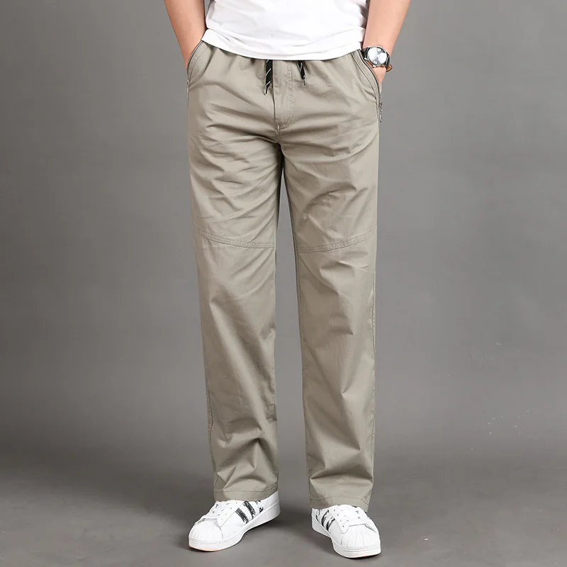 

Men Casual Pants Four Seasons 95% Cotton Men Cargo Trousers Multi Pockets Loose Straight Jogging Pants Middle Aged Men M-6XL