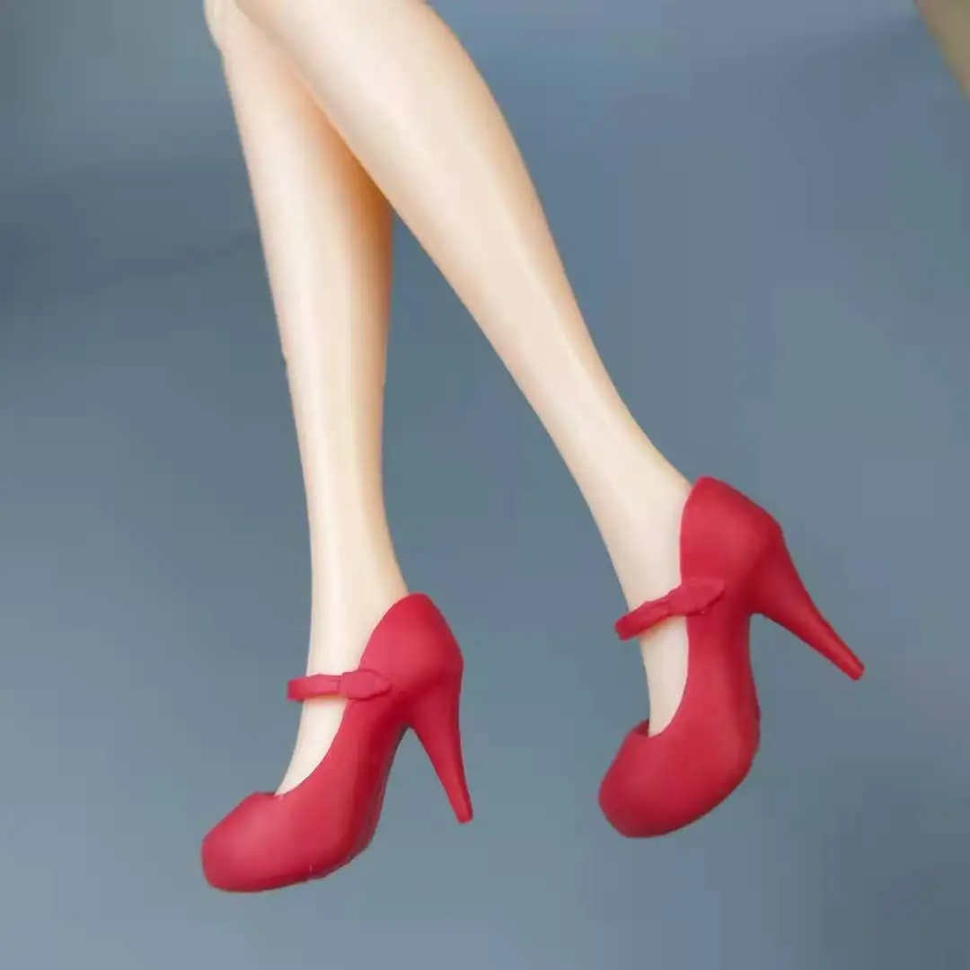 

11.5" Elegant Red Heeled Shoes for Barbie Dolls Shoes Office Work Footwear for Blythe Boat Shoes 1/6 BJD Doll Accessory Kids Toy