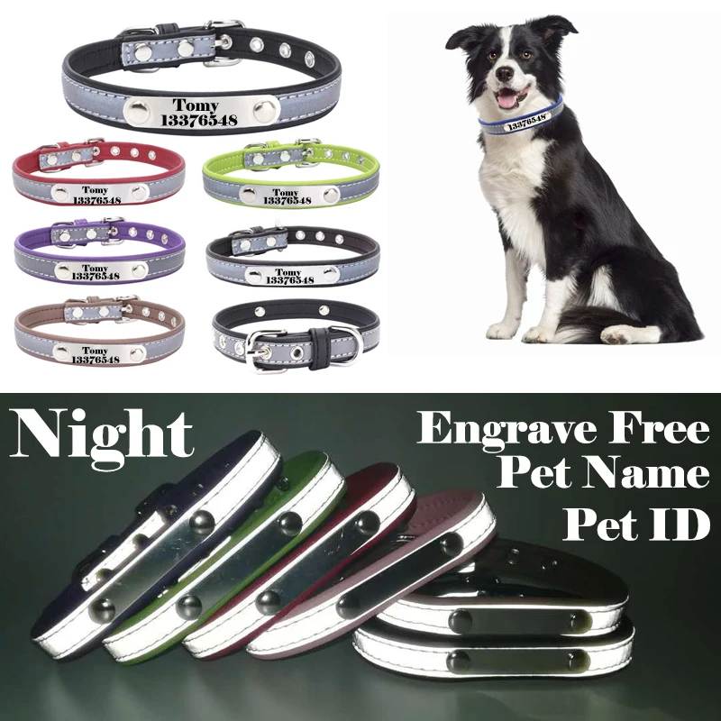 Personalized Dog Collar Leather Reflective Cat Collar Custom Engraved ID Tag Free Engraved For Puppy Large Dogs Pet accessories 
Personalized Dog Collar Leather Reflective Cat Collar Custom Engraved ID Tag Free Engraved For Puppy Large Dogs Pet accessories