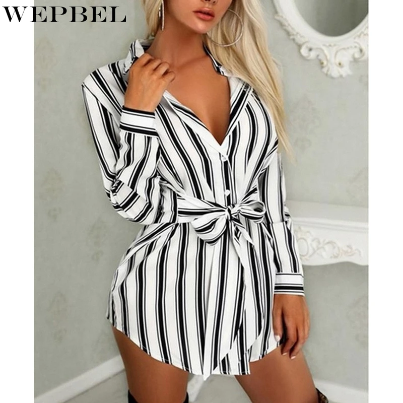 WEPBEL Single Breasted Shirt Women's Casual Striped Print Loose Lace-up Shirt Summer Long Sleeve Turn-down Collar Long Shirt
WEPBEL Single Breasted Shirt Women's Casual Striped Print Loose Lace-up Shirt Summer Long Sleeve Turn-down Collar Long Shirt
