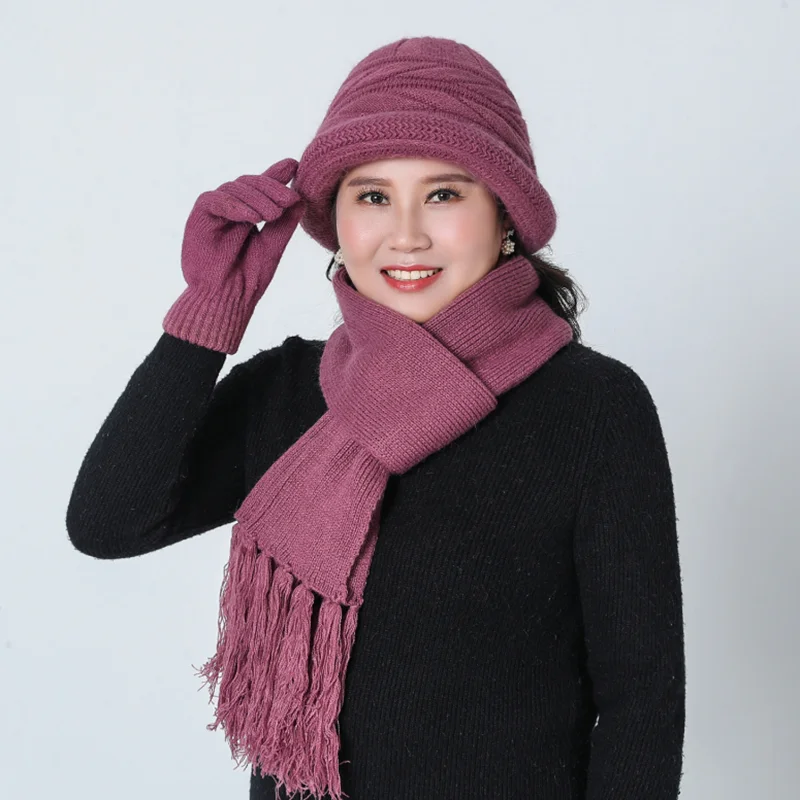 Bucket Hat Female Winter Skullies Sets Warm Wool Mixed Rabbit Fur Hat Scarf gloves Knitted Beanies Hats Cap Gifts For Wife
Bucket Hat Female Winter Skullies Sets Warm Wool Mixed Rabbit Fur Hat Scarf gloves Knitted Beanies Hats Cap Gifts For Wife