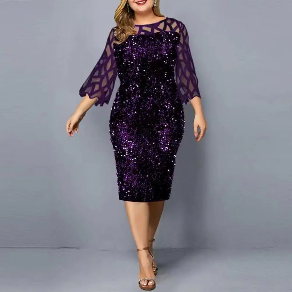 Hot Sale Lady Dress Sequin Mesh Stitching Bodycon Hollow 3/4 Sleeve O-neck Sexy Midi Dress for Wedding Plus Size 2021Fashion New
Hot Sale Lady Dress Sequin Mesh Stitching Bodycon Hollow 3/4 Sleeve O-neck Sexy Midi Dress for Wedding Plus Size 2021Fashion New
