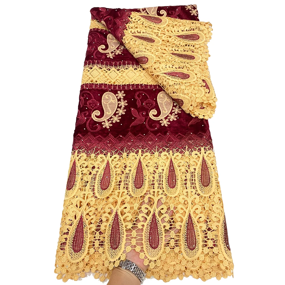 Newest Wine Gold African Cord Lace Stones Velvet Guipure Lace Fabric For Charming Party Dress 5 Yards/Pcs
Newest Wine Gold African Cord Lace Stones Velvet Guipure Lace Fabric For Charming Party Dress 5 Yards/Pcs