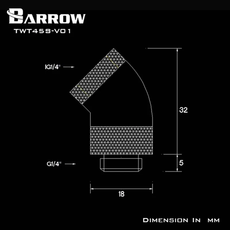 Barrow PC G1/4 Water Cooling Rotary Fitting 45degree Double tube connector for Sliding tubing heatsink Rotating TWT45S-V1
Barrow PC G1/4 Water Cooling Rotary Fitting 45degree Double tube connector for Sliding tubing heatsink Rotating TWT45S-V1