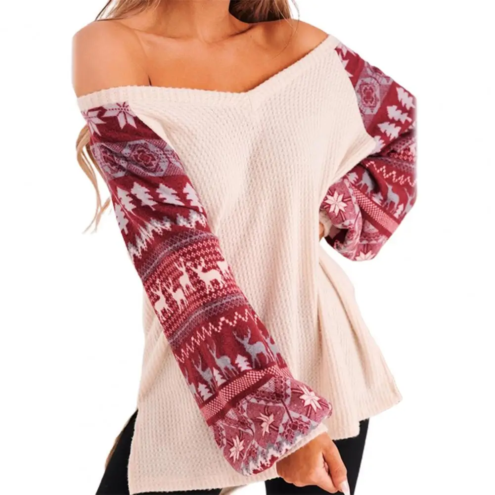 Christmas Sweater Women Print Lantern Sleeve Knitted V Neck Side Split Pullover Lady Sweater for Daily Wear Casual Women Jumper
Christmas Sweater Women Print Lantern Sleeve Knitted V Neck Side Split Pullover Lady Sweater for Daily Wear Casual Women Jumper