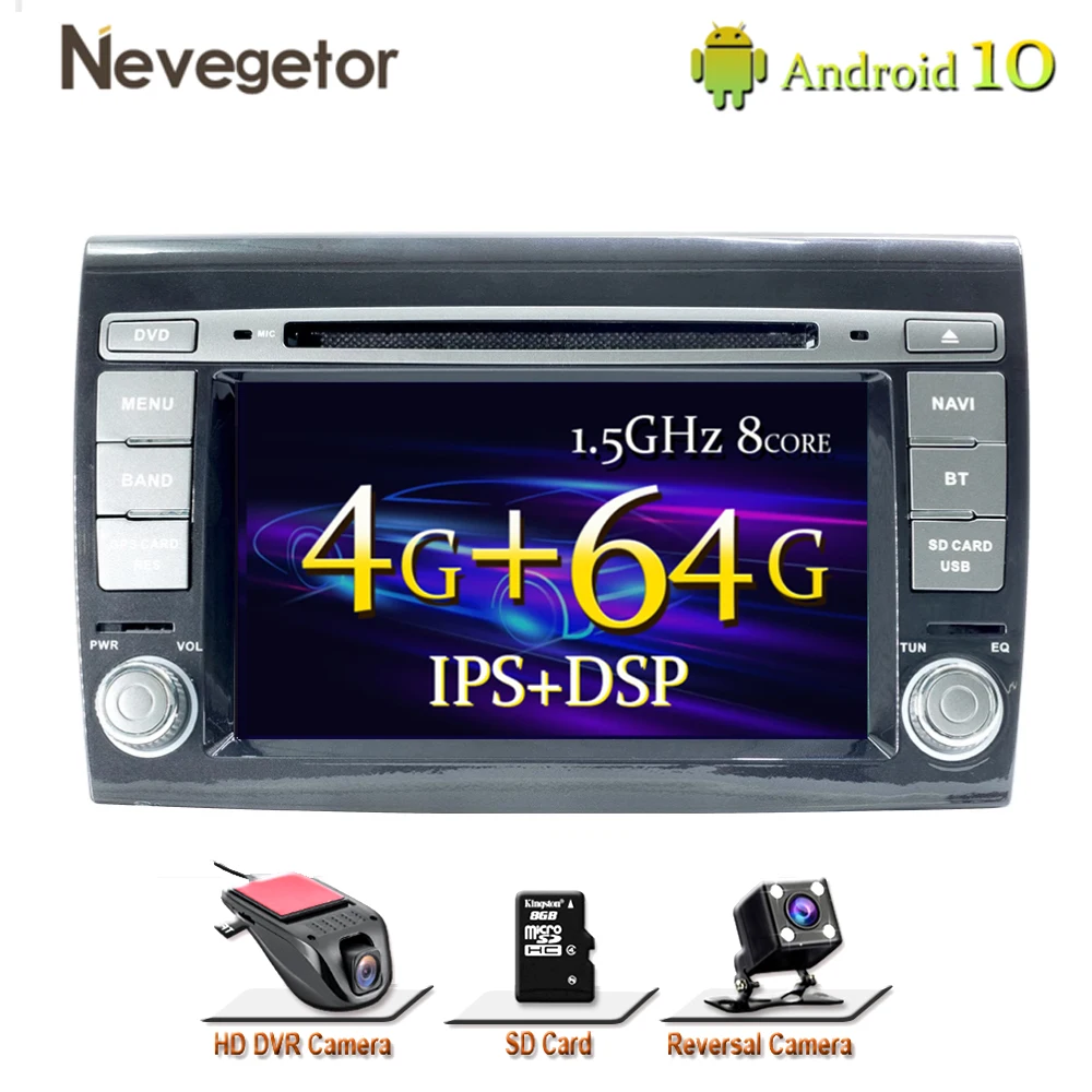 Автомобильный мультимедийный плеер IPS DSP 4 ГБ 2 Din Android 10 для Fiat/Bravo 2007 2008 2009 2010 2011 2012
