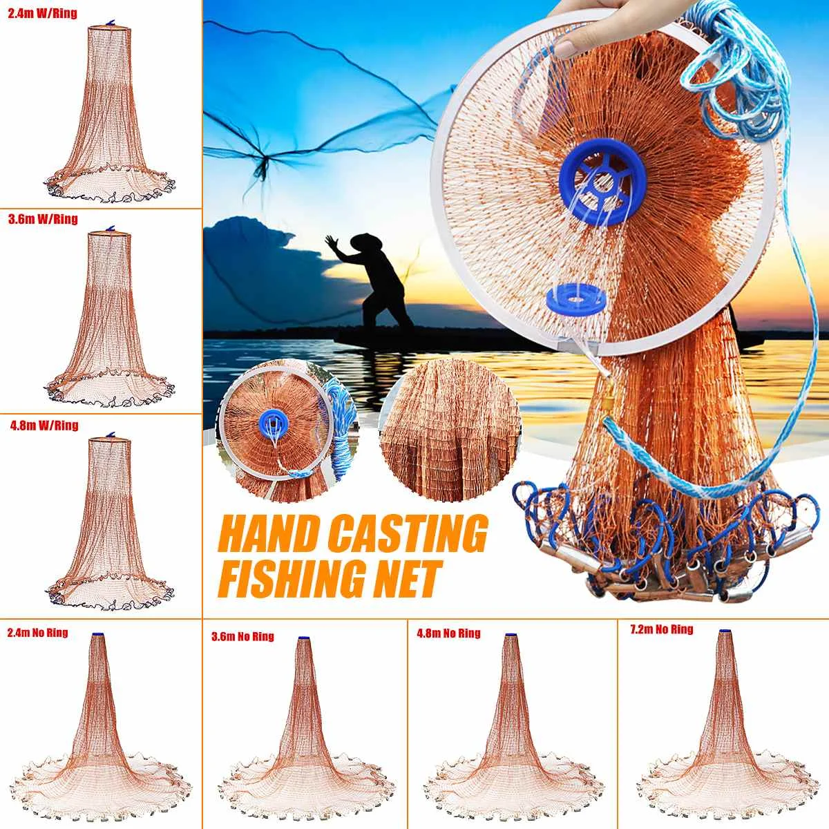 7-Style Fishing Net Hand Cast Throw Net Large Saltwater Network Bait Casting Strong Nylon Line Mesh Brown Outdoor Ring/No Ring
7-Style Fishing Net Hand Cast Throw Net Large Saltwater Network Bait Casting Strong Nylon Line Mesh Brown Outdoor Ring/No Ring
