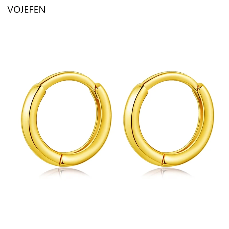 

VOJEFEN Real 18k Gold Hoops Jewelry Women Small Earrings Charms Hypoallergenic Cartilage Earing Round for Teens Jewellery Trend