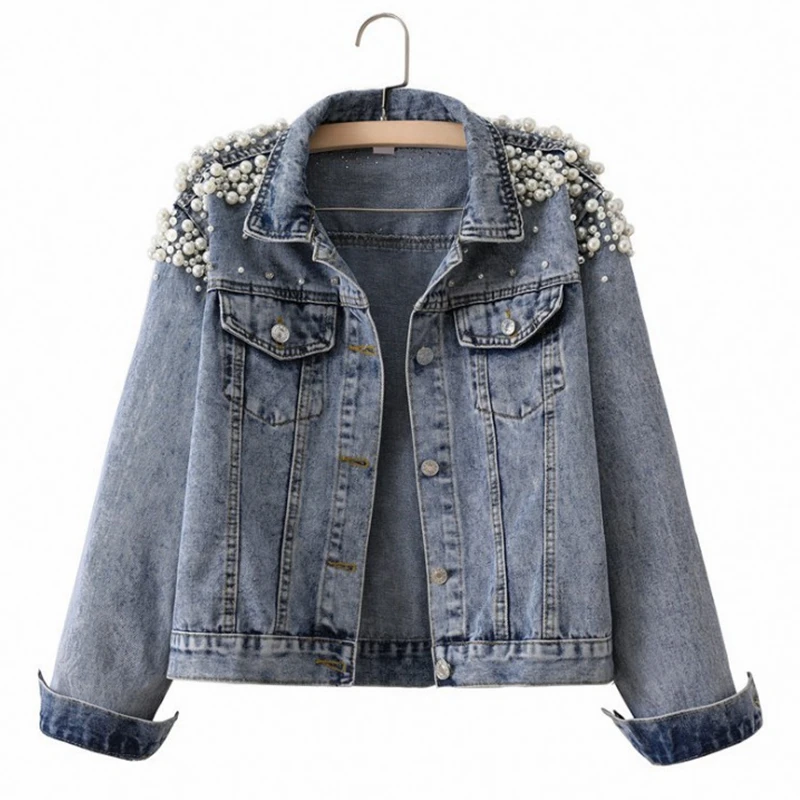 Women's Denim Jacket Spring Autumn Koreaanse Pocket Beading Splicing Coat Vintage Cardigan Single Breasted Turn-down Collar Coat
Women's Denim Jacket Spring Autumn Koreaanse Pocket Beading Splicing Coat Vintage Cardigan Single Breasted Turn-down Collar Coat