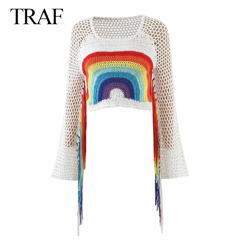 TRAF ZA Women's Clothing Sweater Fashion Autumn Flare Sleeve Pullover Knitted Crochet Hollow Rainbow Print Knitwear Pullover
TRAF ZA Women's Clothing Sweater Fashion Autumn Flare Sleeve Pullover Knitted Crochet Hollow Rainbow Print Knitwear Pullover