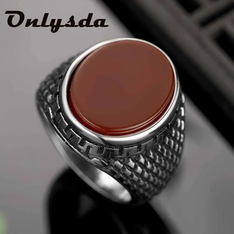 Onlysda Fashion Flower Band Oval Natural Man Ring With Stone Vintage Look Antique Green Men Jewelry Party Gifts Anel | Украшения и
