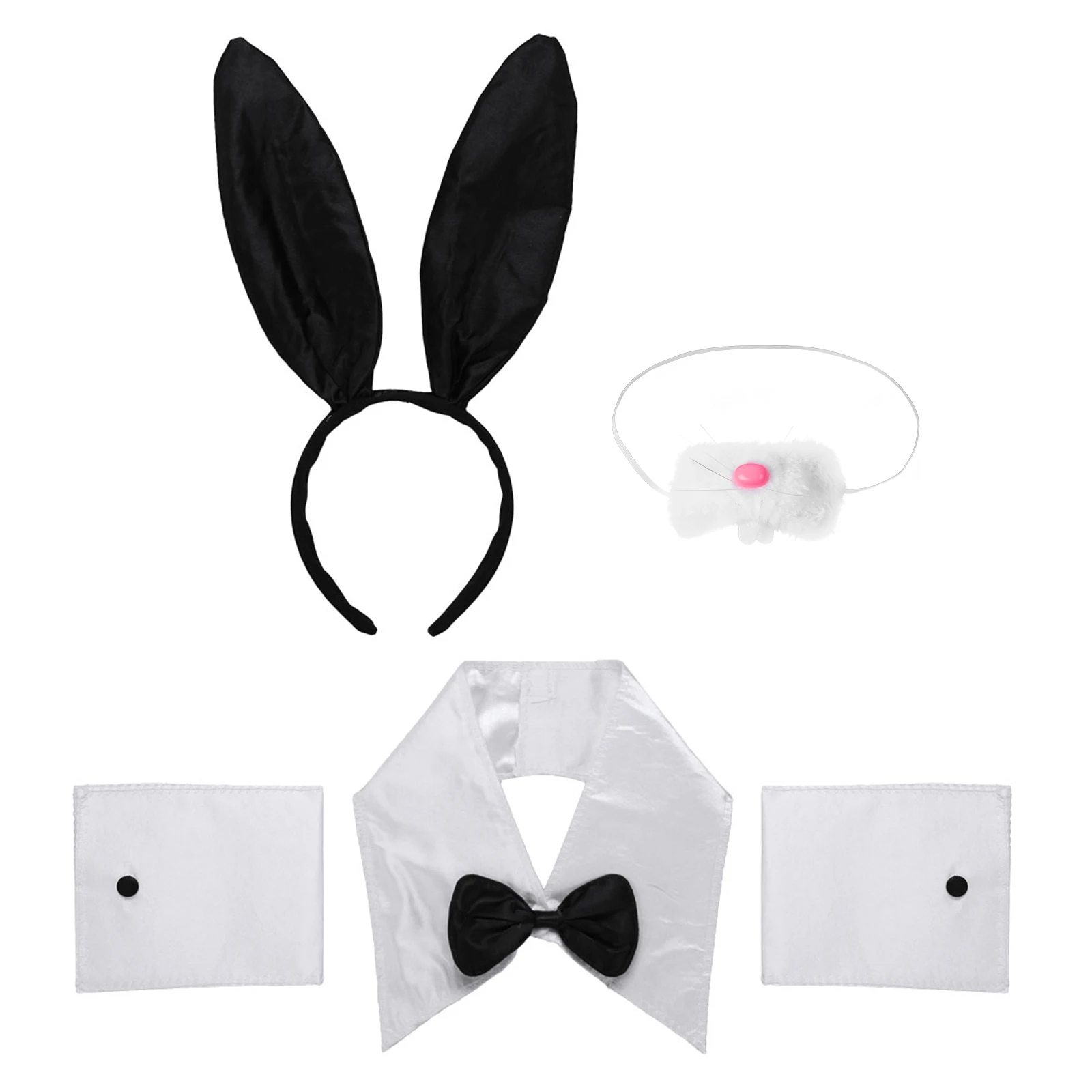 

Sexy Bunny Ears Headband Rabbit Collar Bow Ties Cuffs Bunny Tail Ball for Halloween Christmas Party Costume Cosplay Accessories