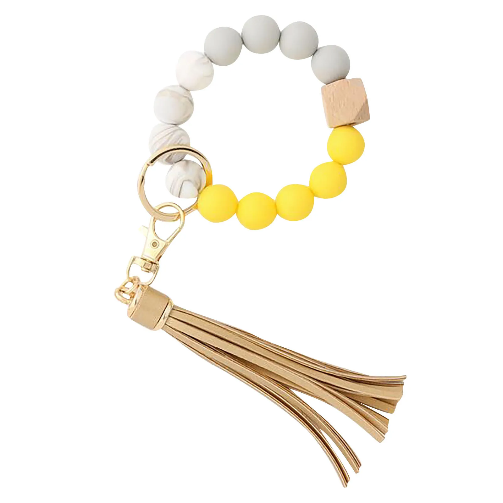 Silicone Key Ring Bracelet, Women Beaded Bangle Keychain Wristlet Leather Tassel decoracin de habitacin 
Silicone Key Ring Bracelet, Women Beaded Bangle Keychain Wristlet Leather Tassel decoracin de habitacin