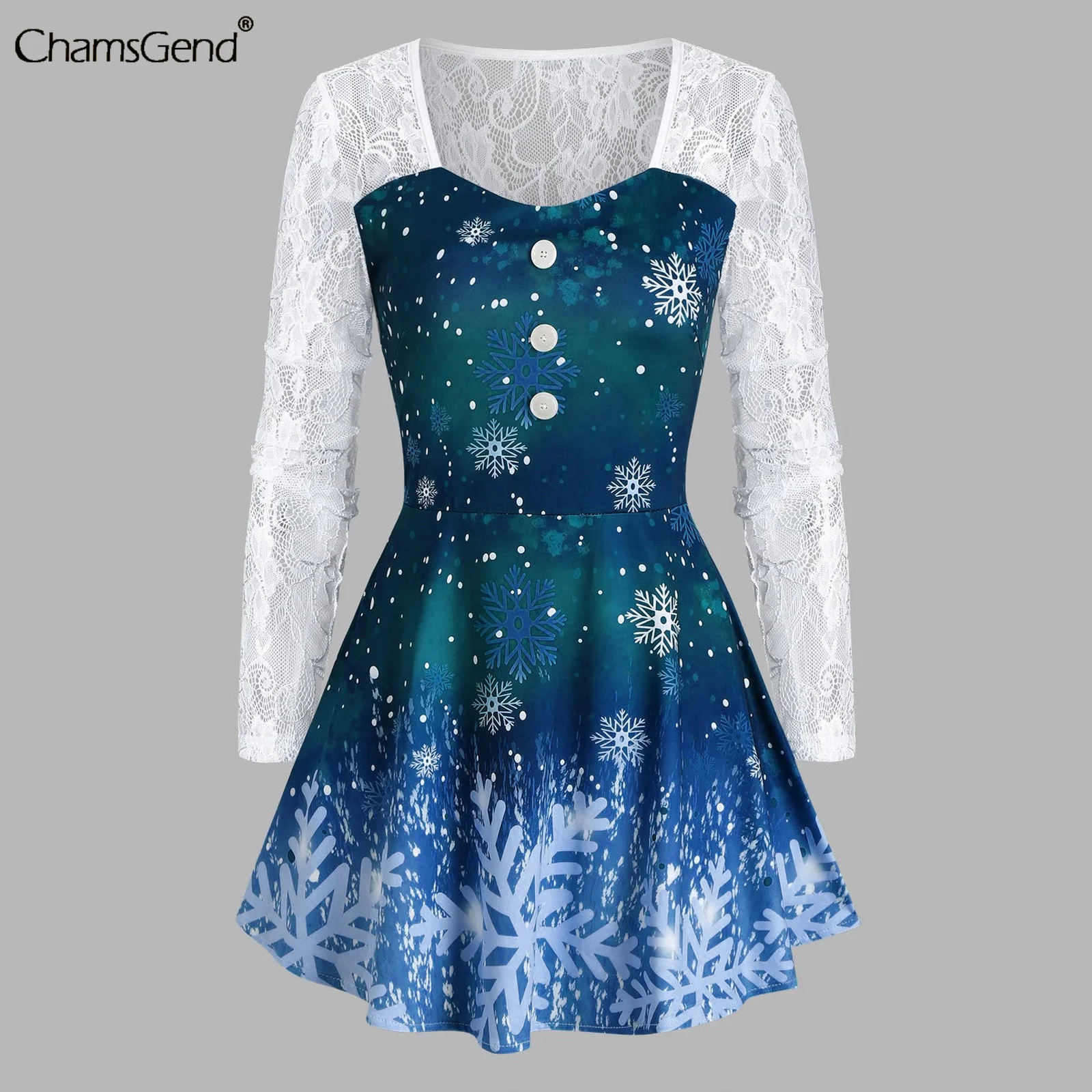 Snowflake Print V Neck Party Dress Wrap Lace Sleeve Stitching Button Vintage Robe Women Christmas Gift Elegant Party Dress
Snowflake Print V Neck Party Dress Wrap Lace Sleeve Stitching Button Vintage Robe Women Christmas Gift Elegant Party Dress