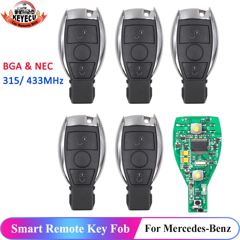 

KEYECU Smart Remote Key Fob for Mercedes Benz Year 2000+ Supports Original NEC and BGA 315MHz 433.92MHz 2 Button 5Pcs KYDZ