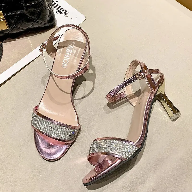 New Fashion A- line Rhinestone with Chunky Heel Semi-High Heeled Fairy All-match Women's Shoes