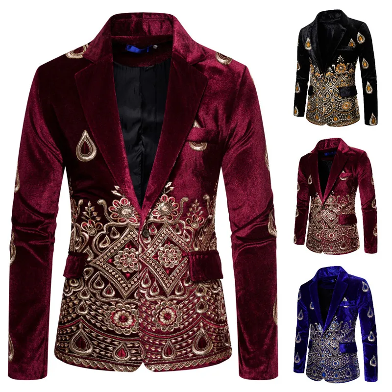 New men's stage costumes British palace style bright velvet suits men's large size embroidered flower suits blzaers
New men's stage costumes British palace style bright velvet suits men's large size embroidered flower suits blzaers