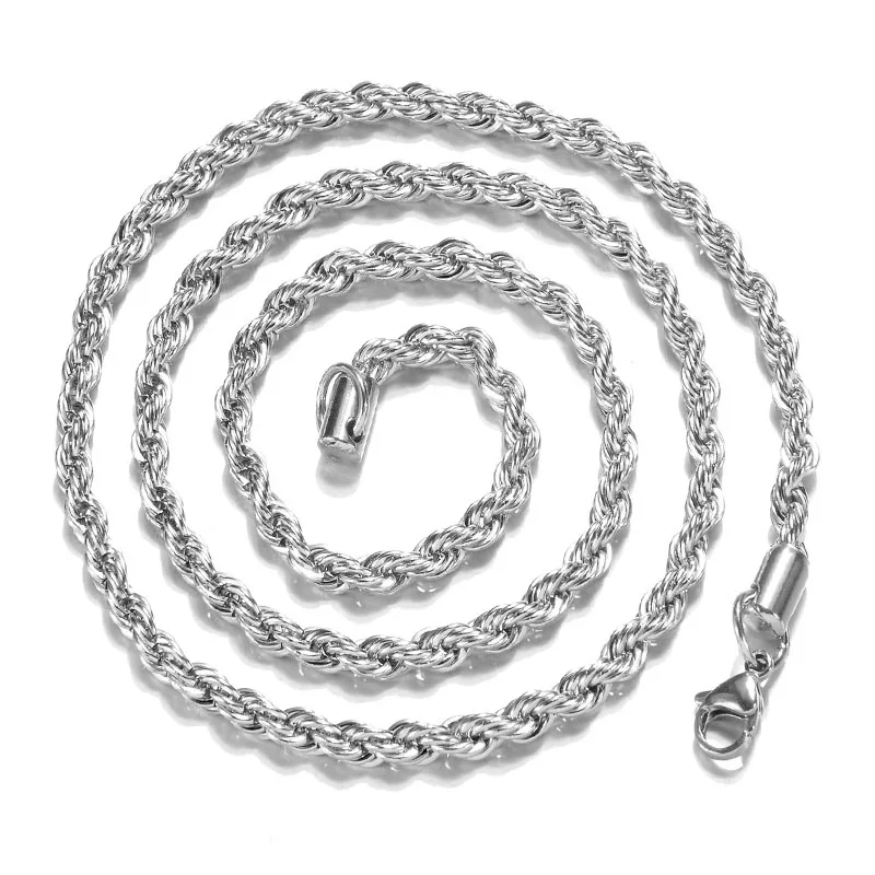 16" 18" 20" 22" 24" 26" 28" 30"Women Men Silver Color Necklace With Stamped 4MM Twist Rope Chain Choker Fashion Jewelry Findings
16" 18" 20" 22" 24" 26" 28" 30"Women Men Silver Color Necklace With Stamped 4MM Twist Rope Chain Choker Fashion Jewelry Findings