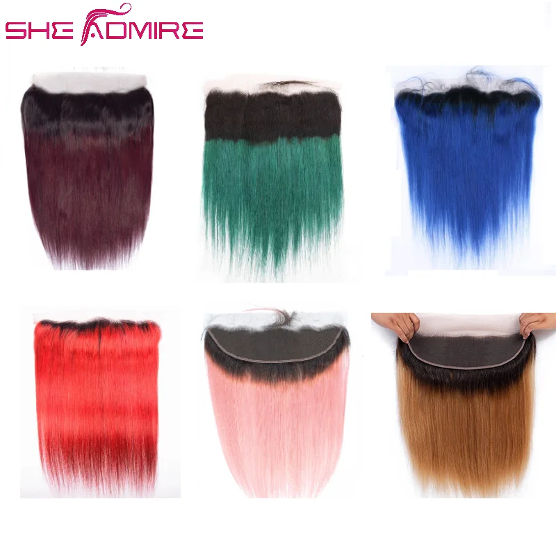 

Straight Ombre 13x4 Lace Frontal Human Hair Pre Plucked Pre Colored 1B/99J/30/Green/Red/Pink/Blue She Admire Brazilian Remy Hair
