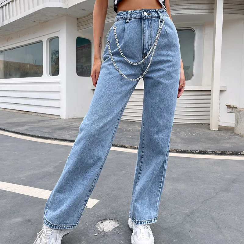 2021 Zipper Fly Pockets Black Wide Leg Jeans Women Autumn Spring Casual Streetwear Ladies High Waist Jeans With Chain
2021 Zipper Fly Pockets Black Wide Leg Jeans Women Autumn Spring Casual Streetwear Ladies High Waist Jeans With Chain