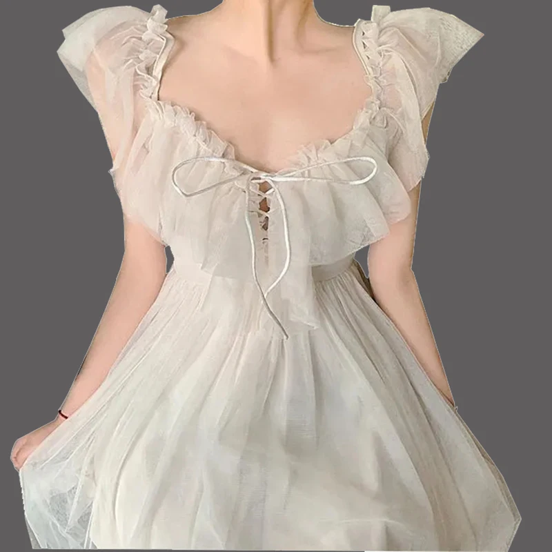 2021 Korean V Neck Bandage New Fairy Dress Woman Ruffle Off Shoulder Dress Elegant Mesh Long Beach White Dresses For Women Party
2021 Korean V Neck Bandage New Fairy Dress Woman Ruffle Off Shoulder Dress Elegant Mesh Long Beach White Dresses For Women Party