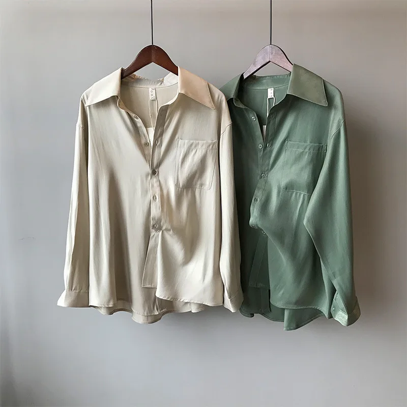 2021 Spring Women's Fashion Shirt Women's Solid Color Loose Casual Slimming Satin Light Feeling Shirt
2021 Spring Women's Fashion Shirt Women's Solid Color Loose Casual Slimming Satin Light Feeling Shirt