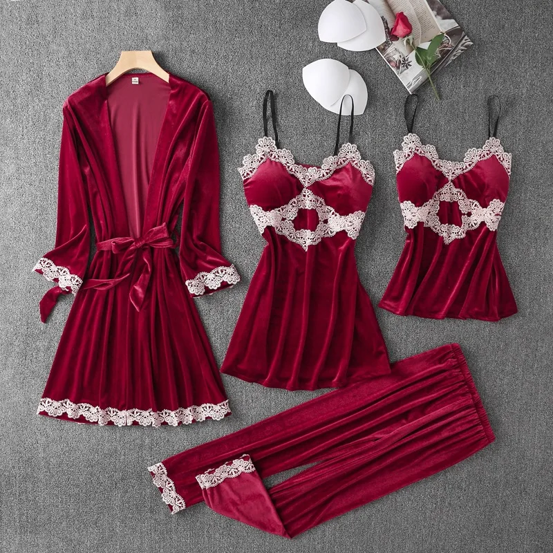2021 New Velvet Bathrobe 4PCS Pajamas Set Female Sleepwear Sexy Kimono Gown Nightwear Autumn Winter Velour Pijamas Home Clothes
2021 New Velvet Bathrobe 4PCS Pajamas Set Female Sleepwear Sexy Kimono Gown Nightwear Autumn Winter Velour Pijamas Home Clothes