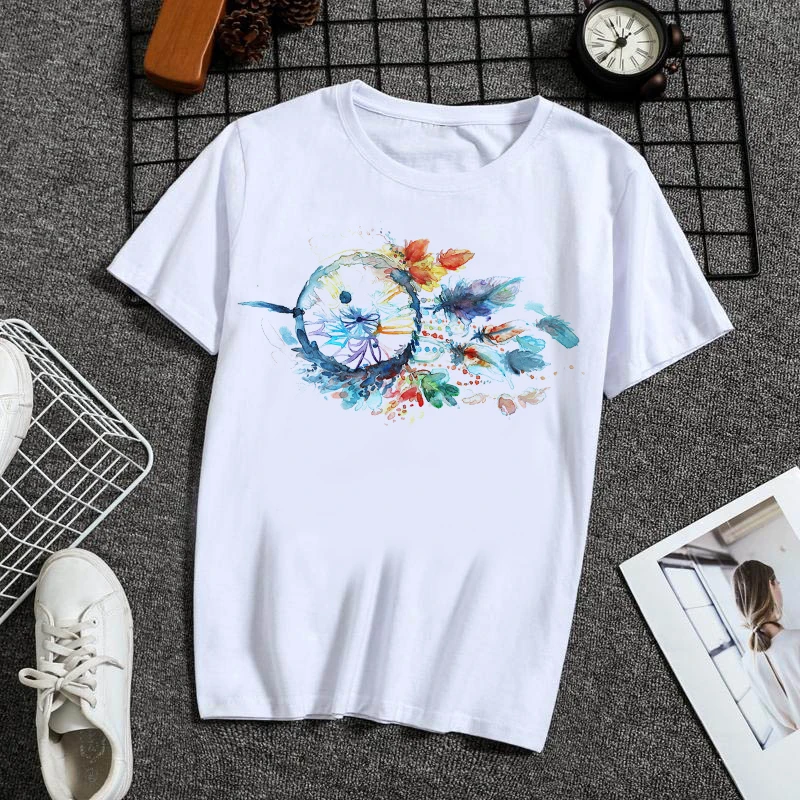 

Summer Women T-shirt Summer wind chimes Printed Tshirts Casual Tops Tee Harajuku 90s Vintage White tshirt Female Clothing