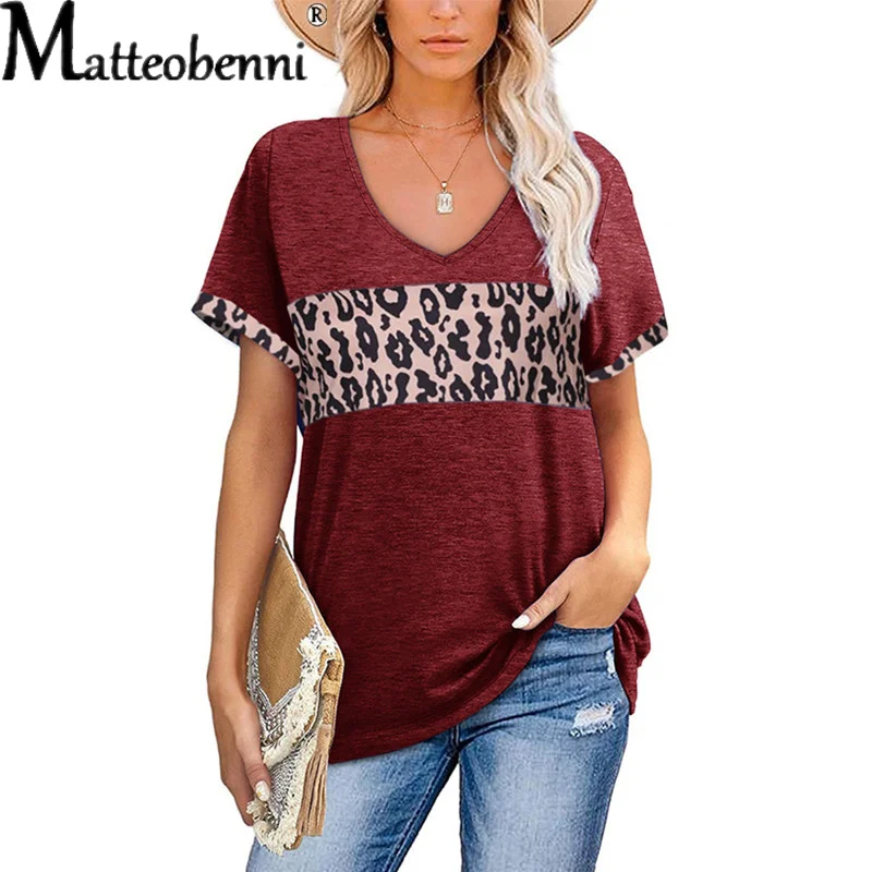 Leopard Shirts Women Summer Casual Loose T-Shirt Leopard Printing Stitching Short Sleeve V-Neck Tops Tee Ladies New Pullover Top
Leopard Shirts Women Summer Casual Loose T-Shirt Leopard Printing Stitching Short Sleeve V-Neck Tops Tee Ladies New Pullover Top