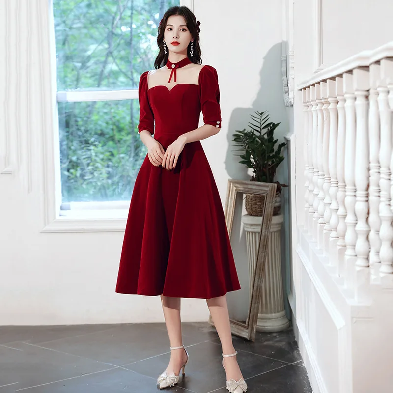 Women Evening Dresses Burgundy Mid-length A-Line Elegant Formal Wedding Toast Gowns Abito Da Sera
Women Evening Dresses Burgundy Mid-length A-Line Elegant Formal Wedding Toast Gowns Abito Da Sera
