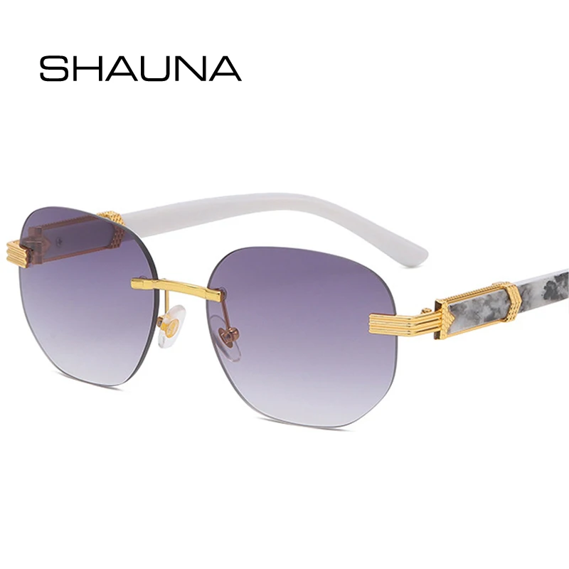 

SHAUNA Retro Rimless Square Sunglasses Women Fashion Clear Ocean Gradient Lens Eyewear Men Pattern Legs Sun Glasses Shades UV400