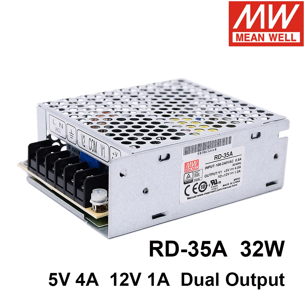 

Taiwan MEAN WELL RD-35A 32W AC/DC Dual Output Switching Power Supply 5V 4A 12V 1A Replacement NED-35A/D-30A Meanwell