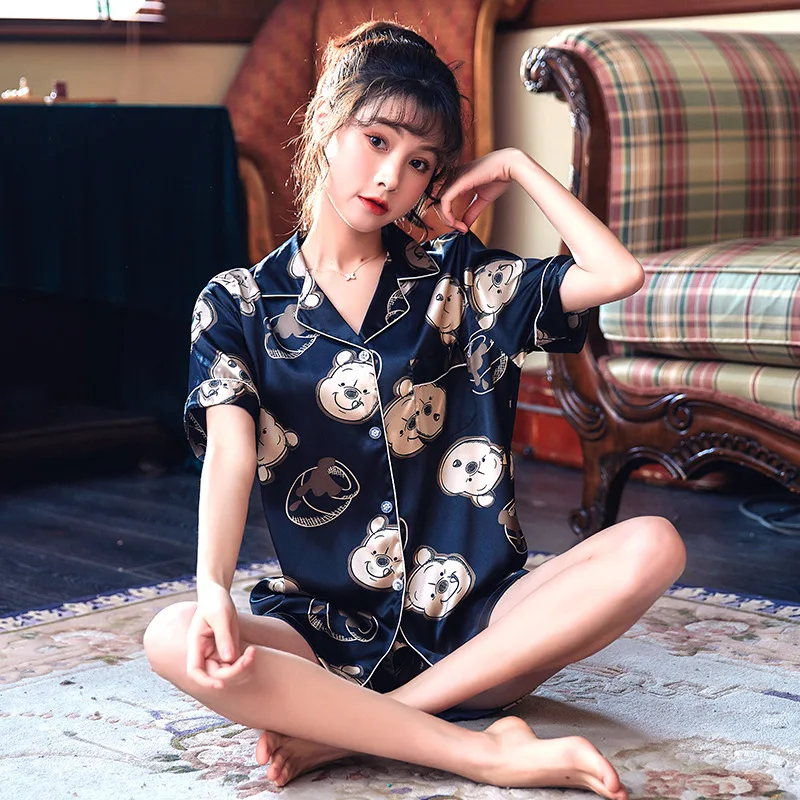 Couple Pajamas Female Summer Satin Short-sleeved Shorts Pajamas Set for Home Wear Lovers Two-piece Suit for Home Couples
Couple Pajamas Female Summer Satin Short-sleeved Shorts Pajamas Set for Home Wear Lovers Two-piece Suit for Home Couples
