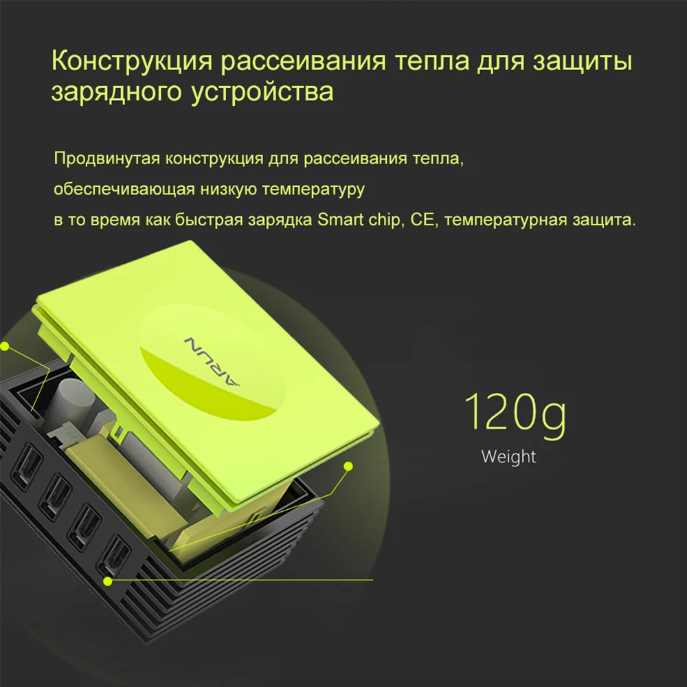 Настенное зарядное устройство ARUN с 4 USB-портами 20 Вт европейской вилкой для iPhone 11