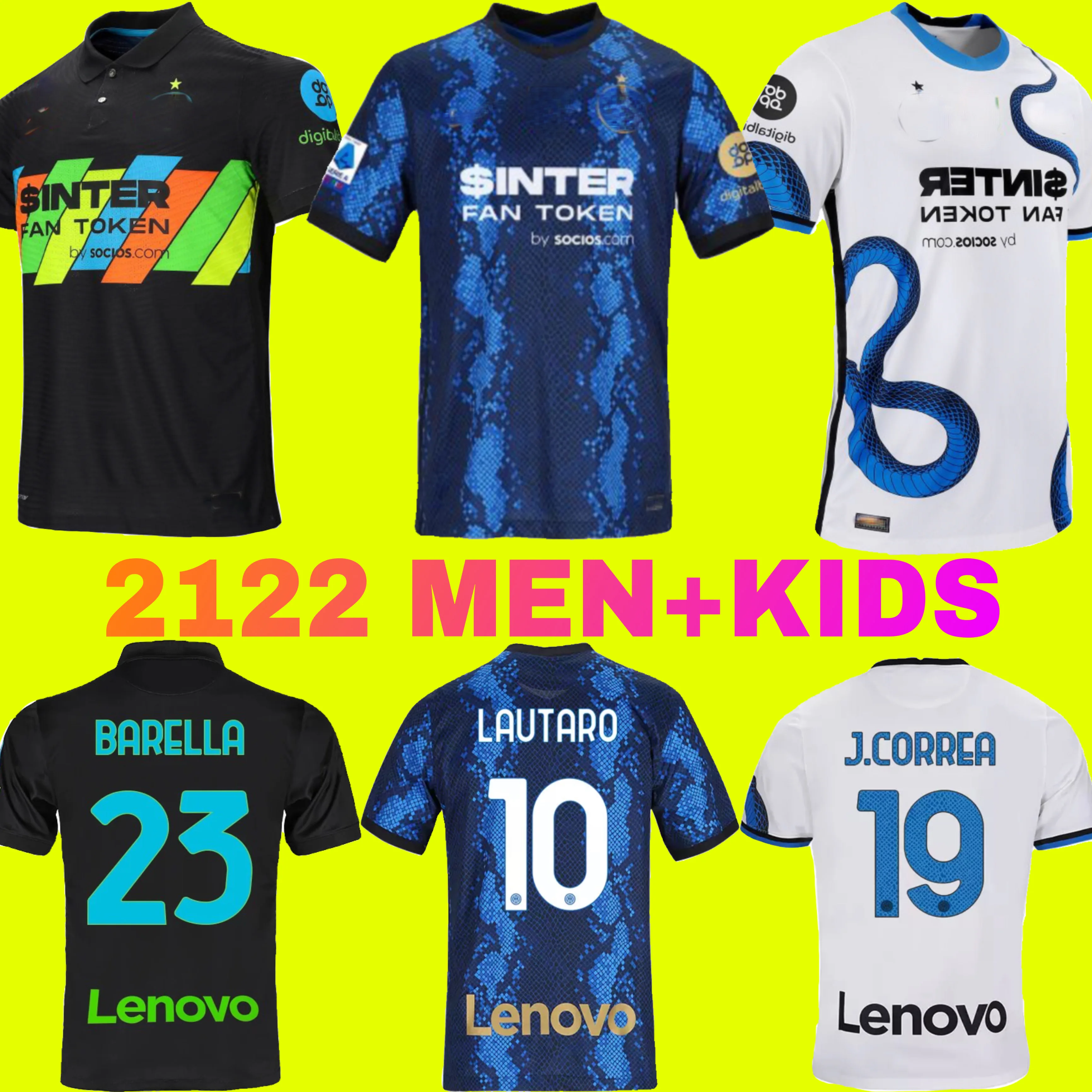 

INTER Milan 2122 soccer jerseys DZEKO MILAN BARELLA LAUTARO ERIKSEN ALEXIS HAKIMI Away football shirt uniforms men kids kit