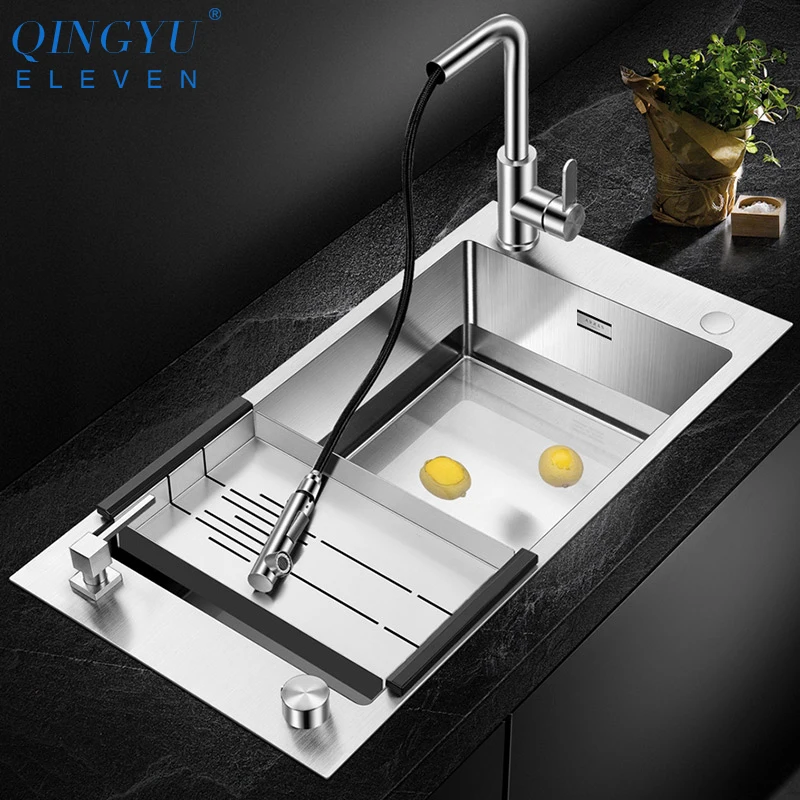 Kitchen Sink 304 Stainless Steel 4mm Thickness 220mm Depth Large Size Handmade Brushed 4 holes Kitchen Sinks
Kitchen Sink 304 Stainless Steel 4mm Thickness 220mm Depth Large Size Handmade Brushed 4 holes Kitchen Sinks